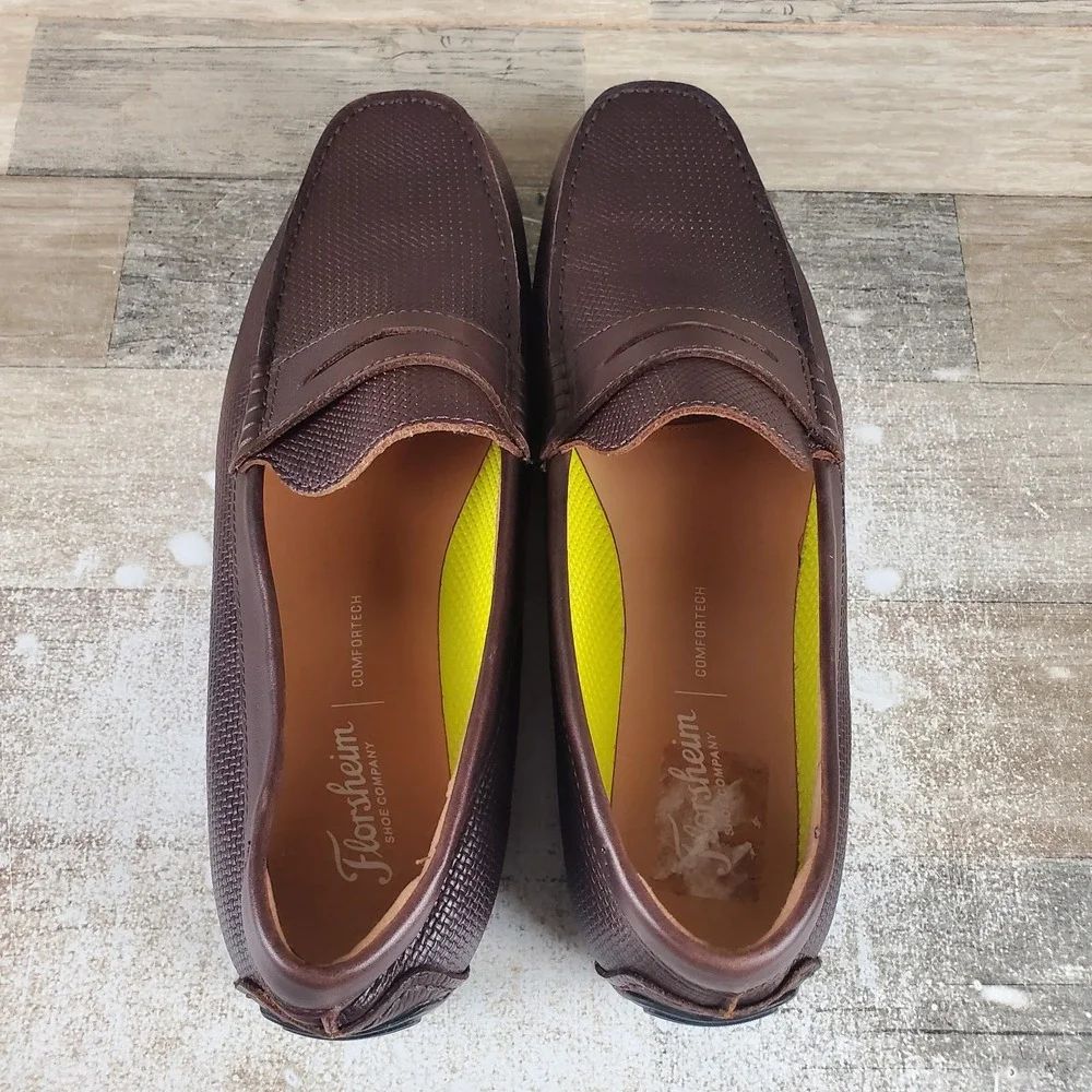 Florsheim Motor Mens‎ Penny Loafers Sz 12 W Brown Leather Slip On Round Toe